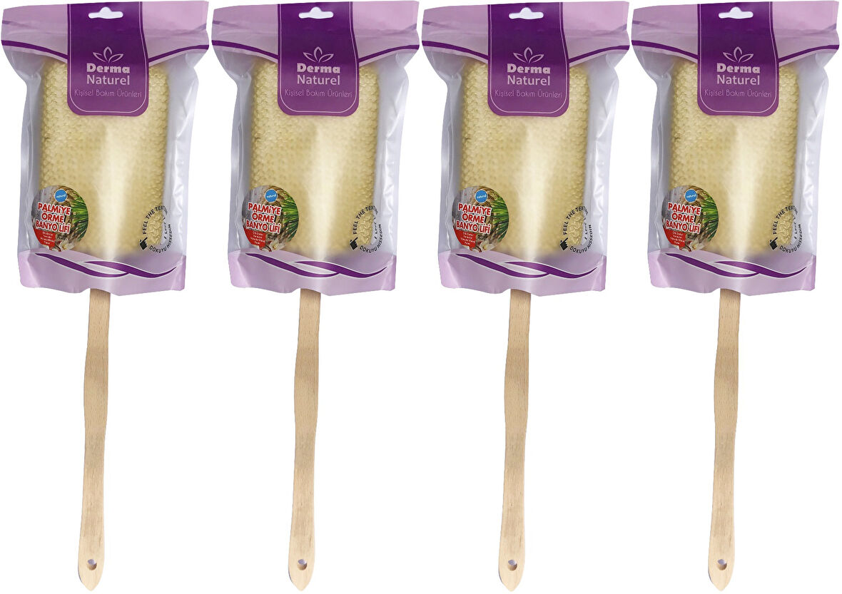 Derma Naturel Palmiye Örme Sopalı Banyo Sırt Lifi (8*24CM) MS-09 (4 Lü Set)