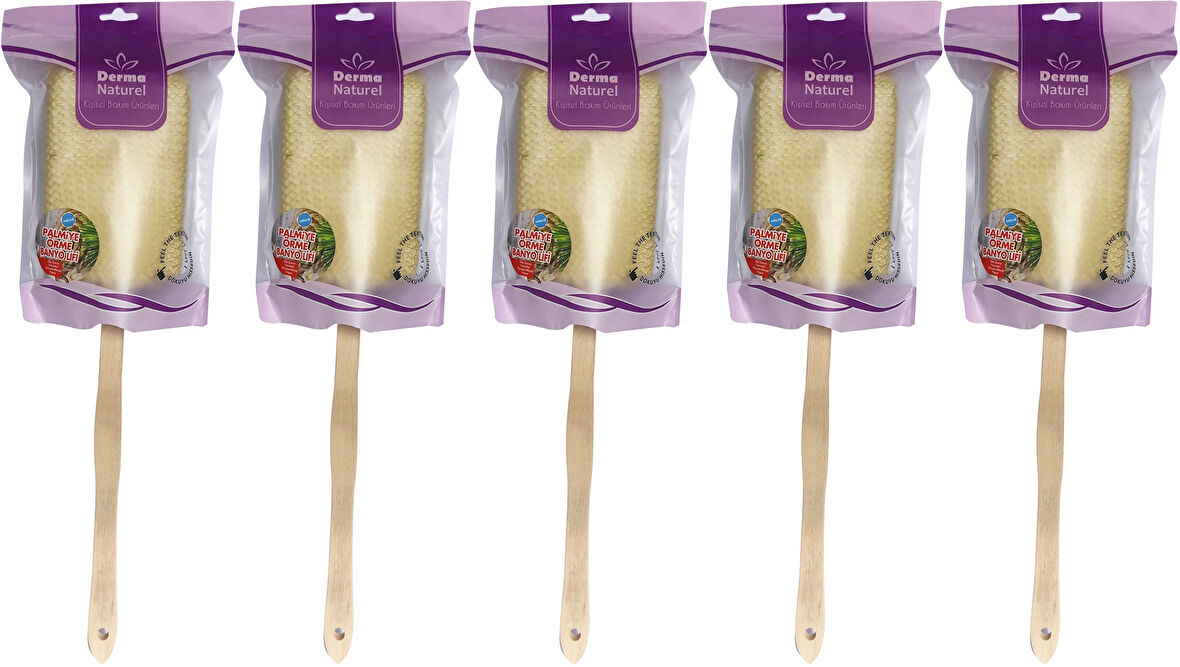 Derma Naturel Palmiye Örme Sopalı Banyo Sırt Lifi (8*24CM) MS-09 (5 Li Set)