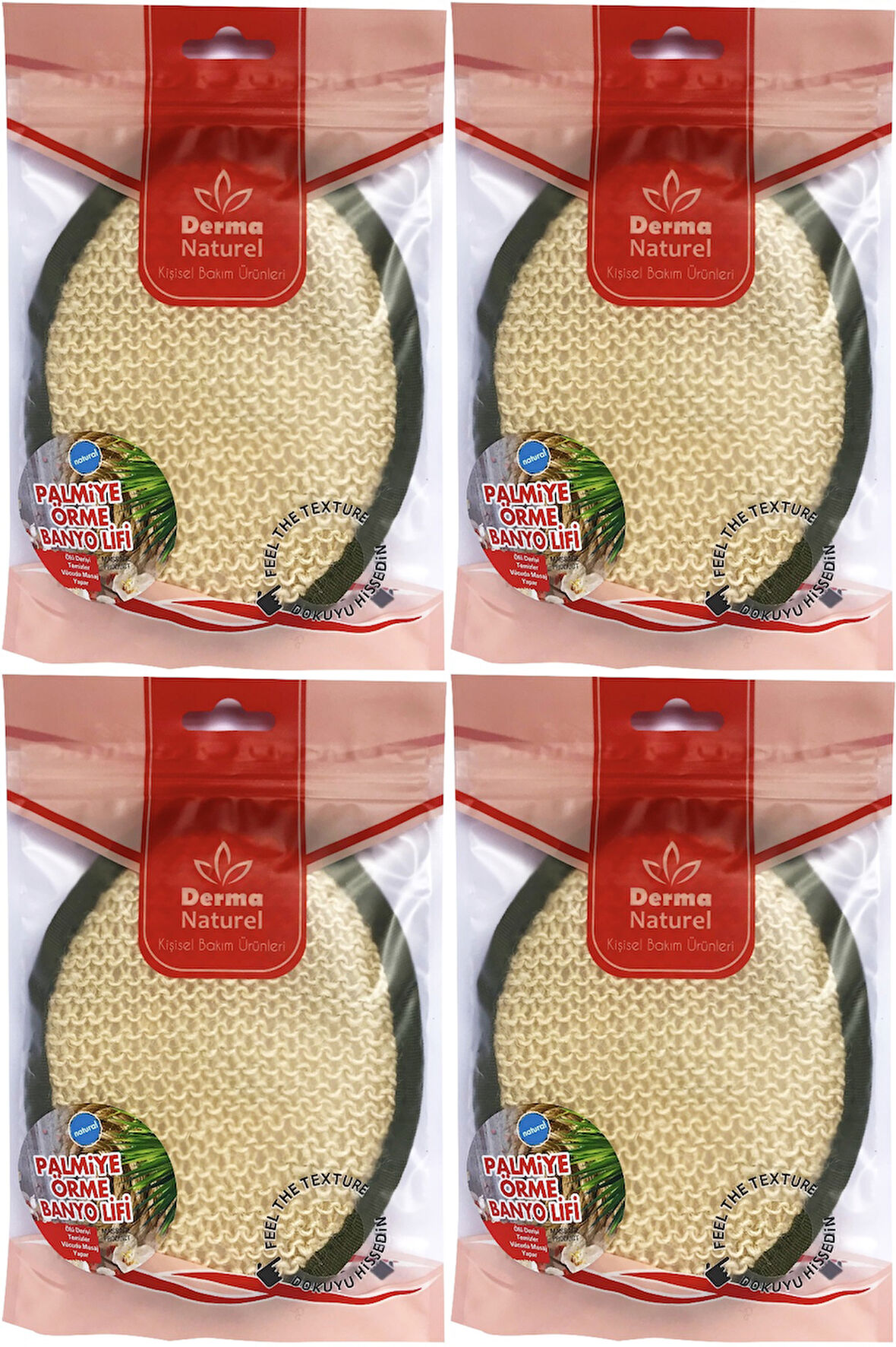 Derma Naturel Örme Banyo Yüz Lifi (15*24CM) MS-02 (4 Lü Set)