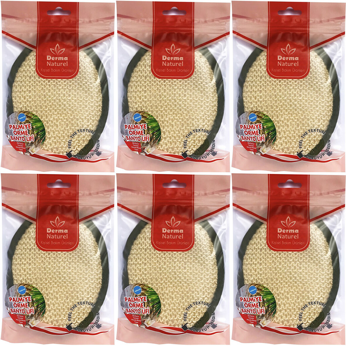 Derma Naturel Örme Banyo Yüz Lifi (15*24CM) MS-02 (6 Lı Set)