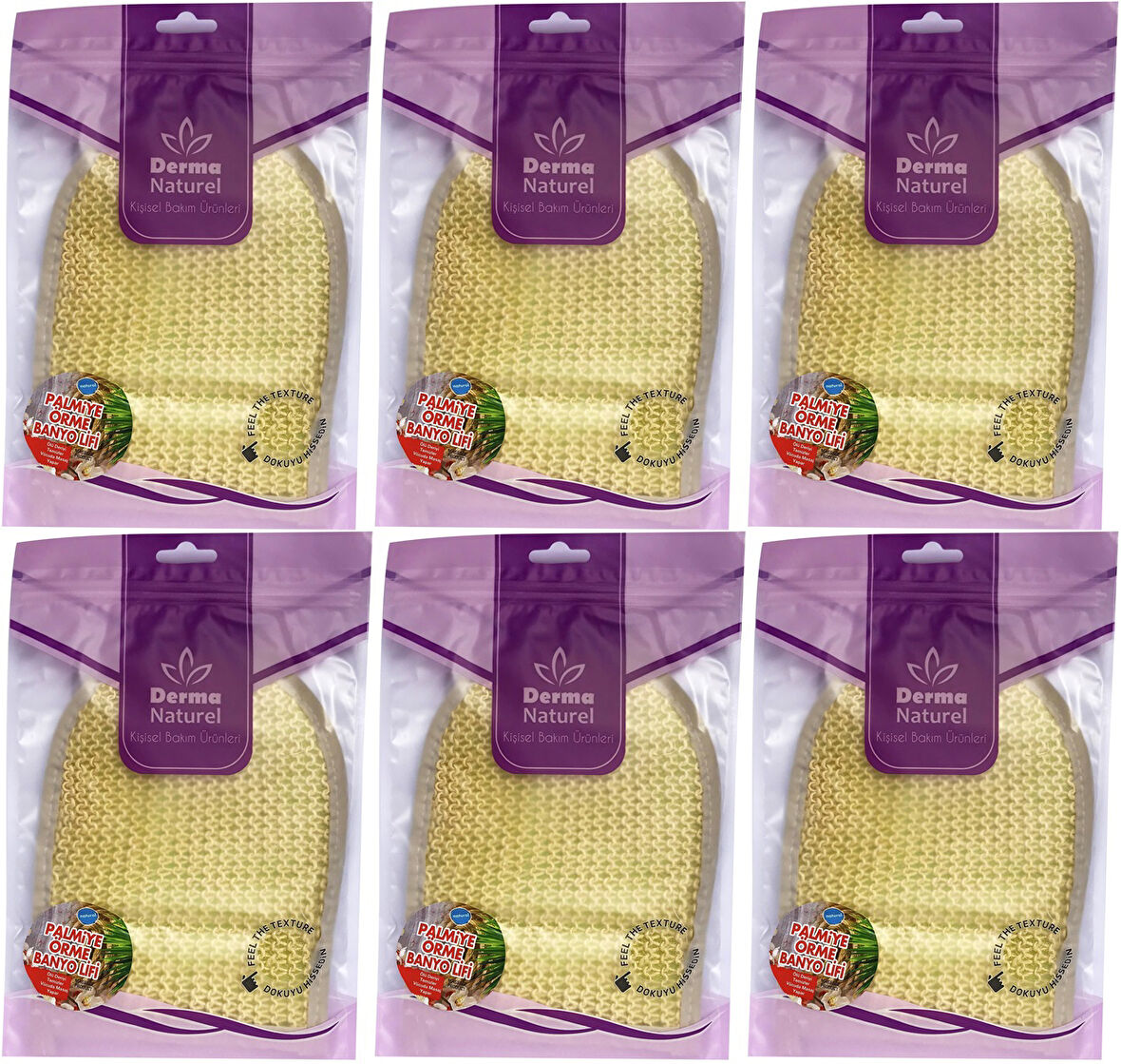 Derma Naturel Palmiye Lifi Örme Banyo Eldiveni (15*24CM) MS-04 (6 Lı Set)