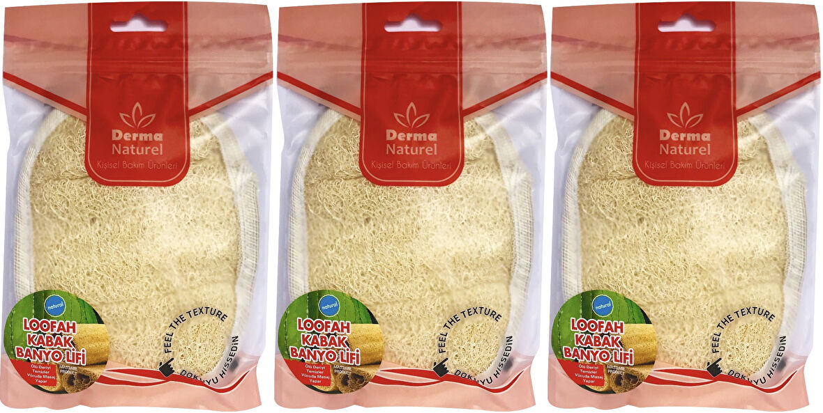 Derma Naturel Loofah Kabak Banyo ve Yüz Lifi (15*24CM) MS-10 (3 Lü Set)