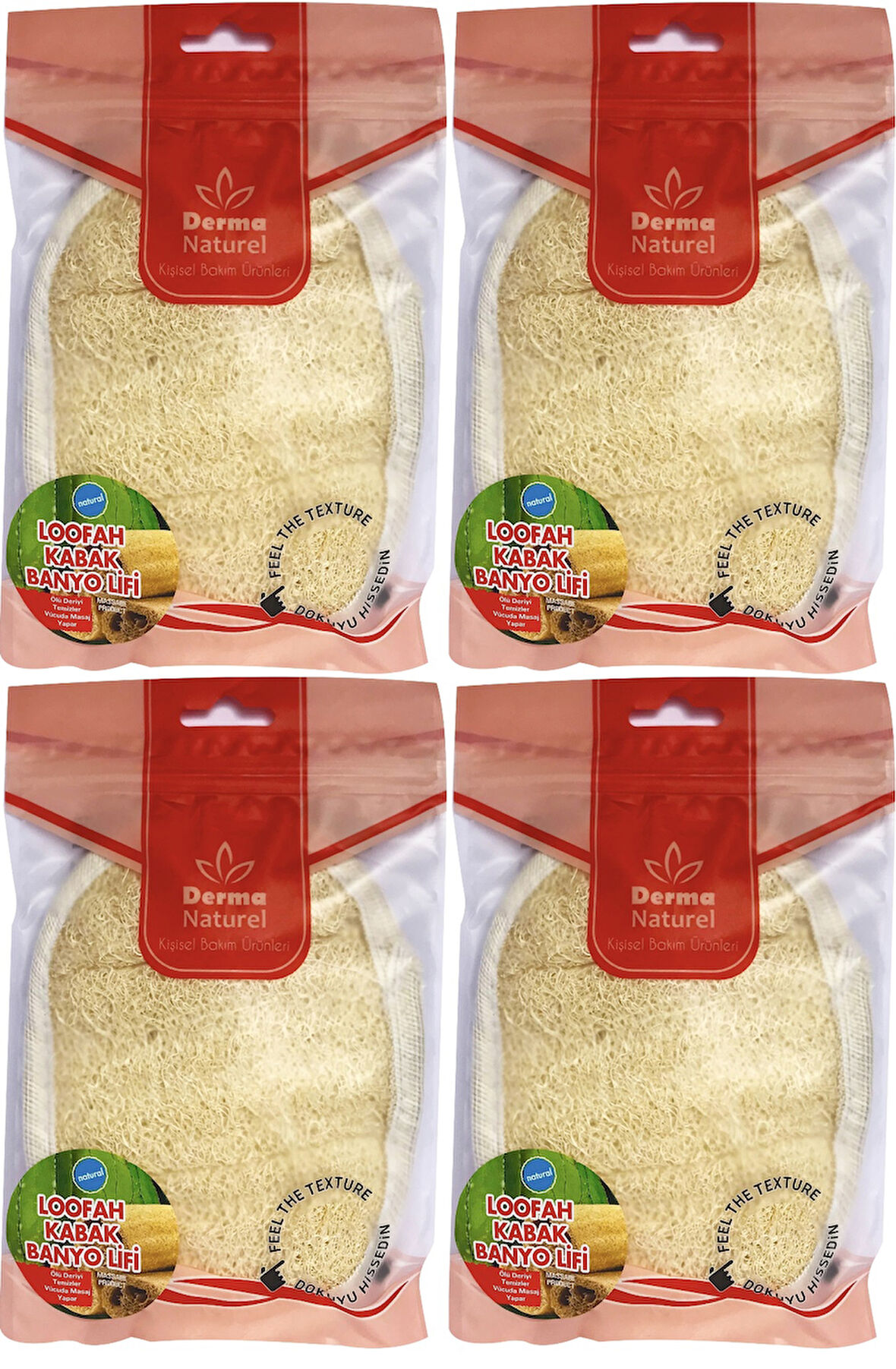 Derma Naturel Loofah Kabak Banyo ve Yüz Lifi (15*24CM) MS-10 (4 Lü Set)