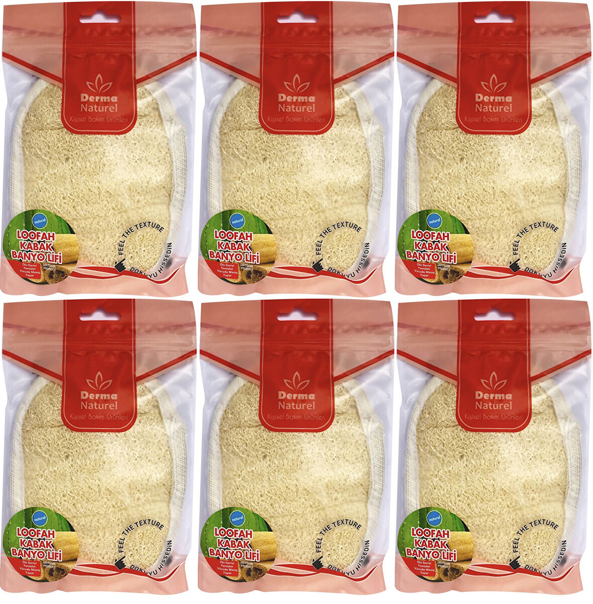 Derma Naturel Loofah Kabak Banyo ve Yüz Lifi (15*24CM) MS-10 (6 Lı Set)