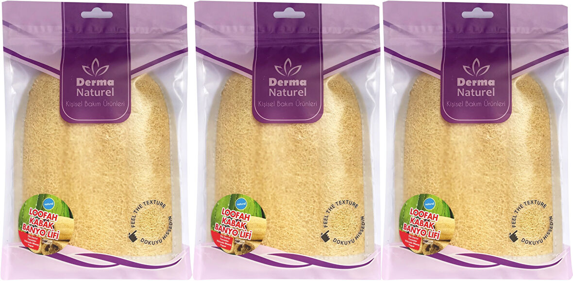 Derma Naturel Loofah Kabak Havlu Banyo Eldiveni (15*24CM) MS-11 (3 Lü Set)