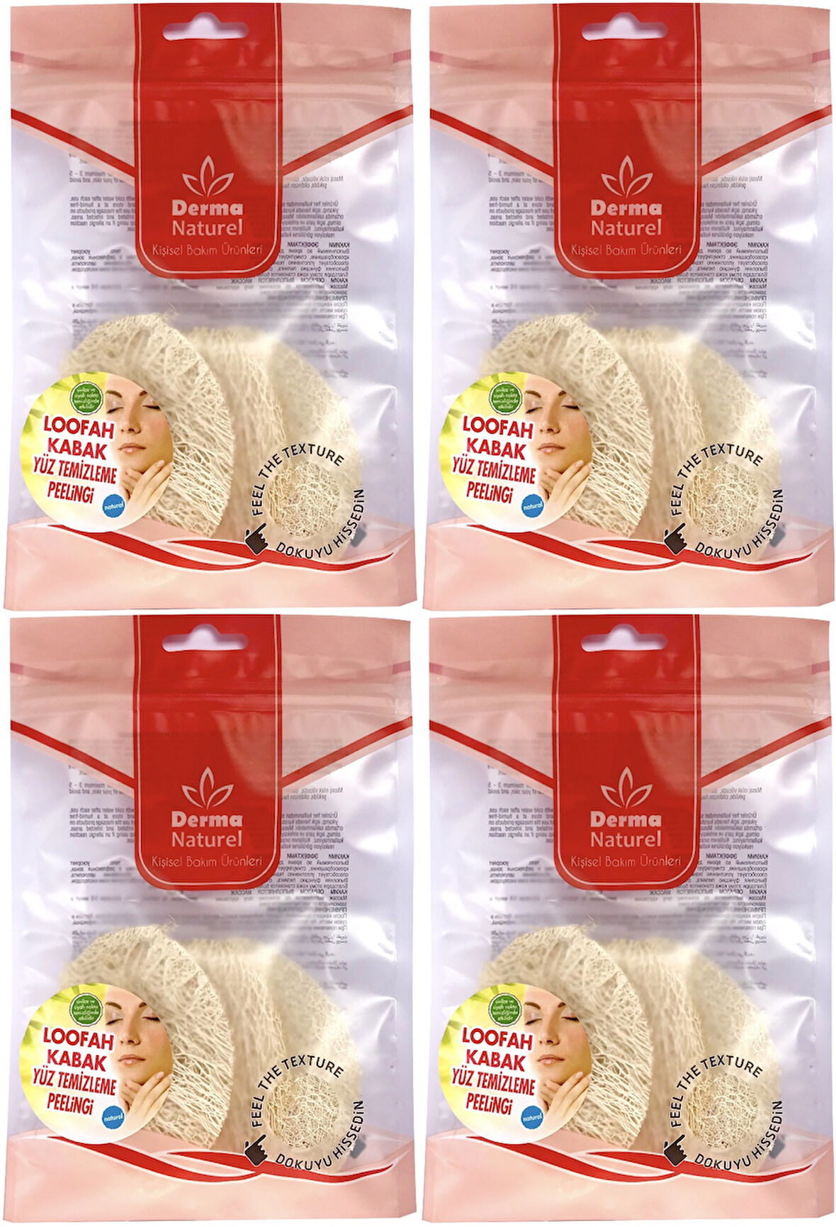Derma Naturel Loofah Yüz Temizleme (Sivilce ve Siyah Noklar için) Peeling MS-06 (4 Lü Set)