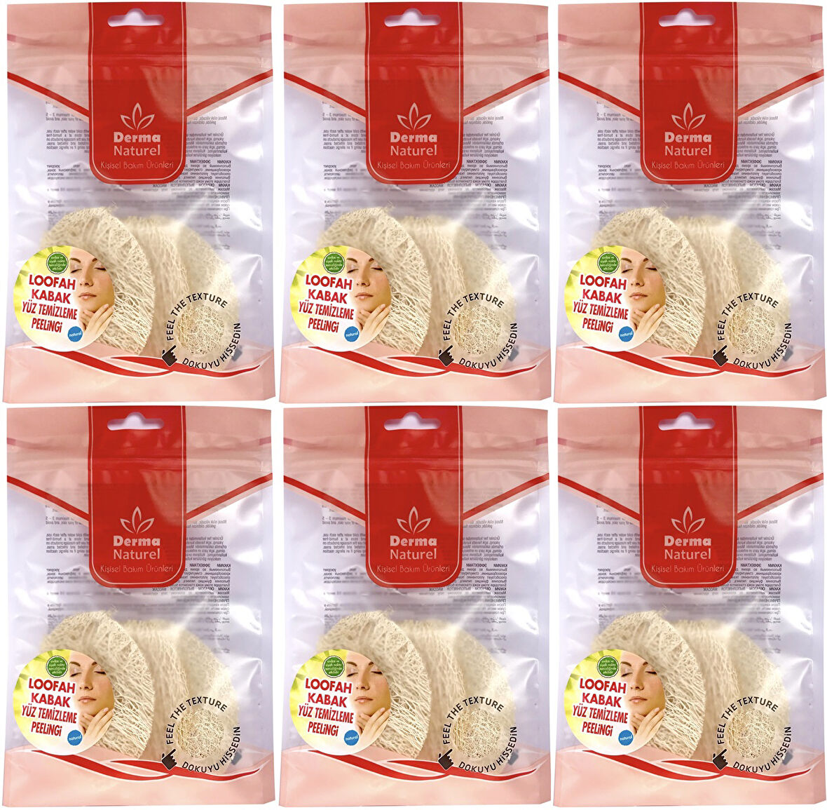 Derma Naturel Loofah Yüz Temizleme (Sivilce ve Siyah Noklar için) Peeling MS-06 (6 Lı Set)