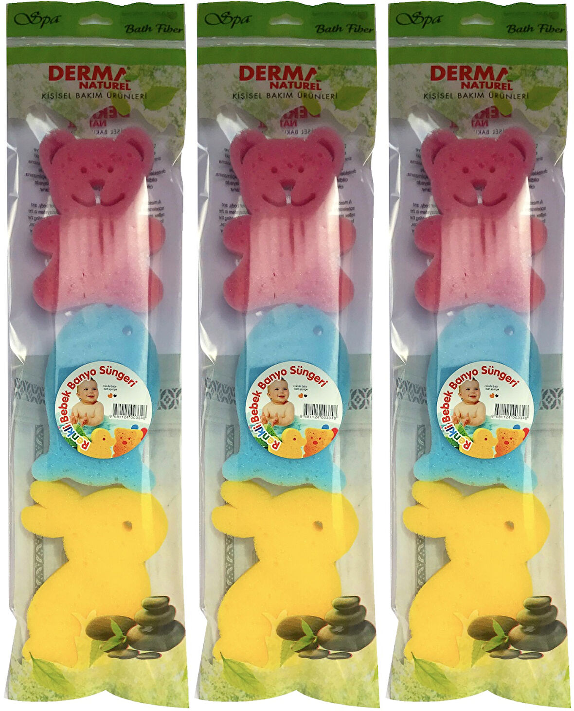 Derma Naturel 3 Lü Renkli Bebek Banyo Süngeri (3 Lü Set)