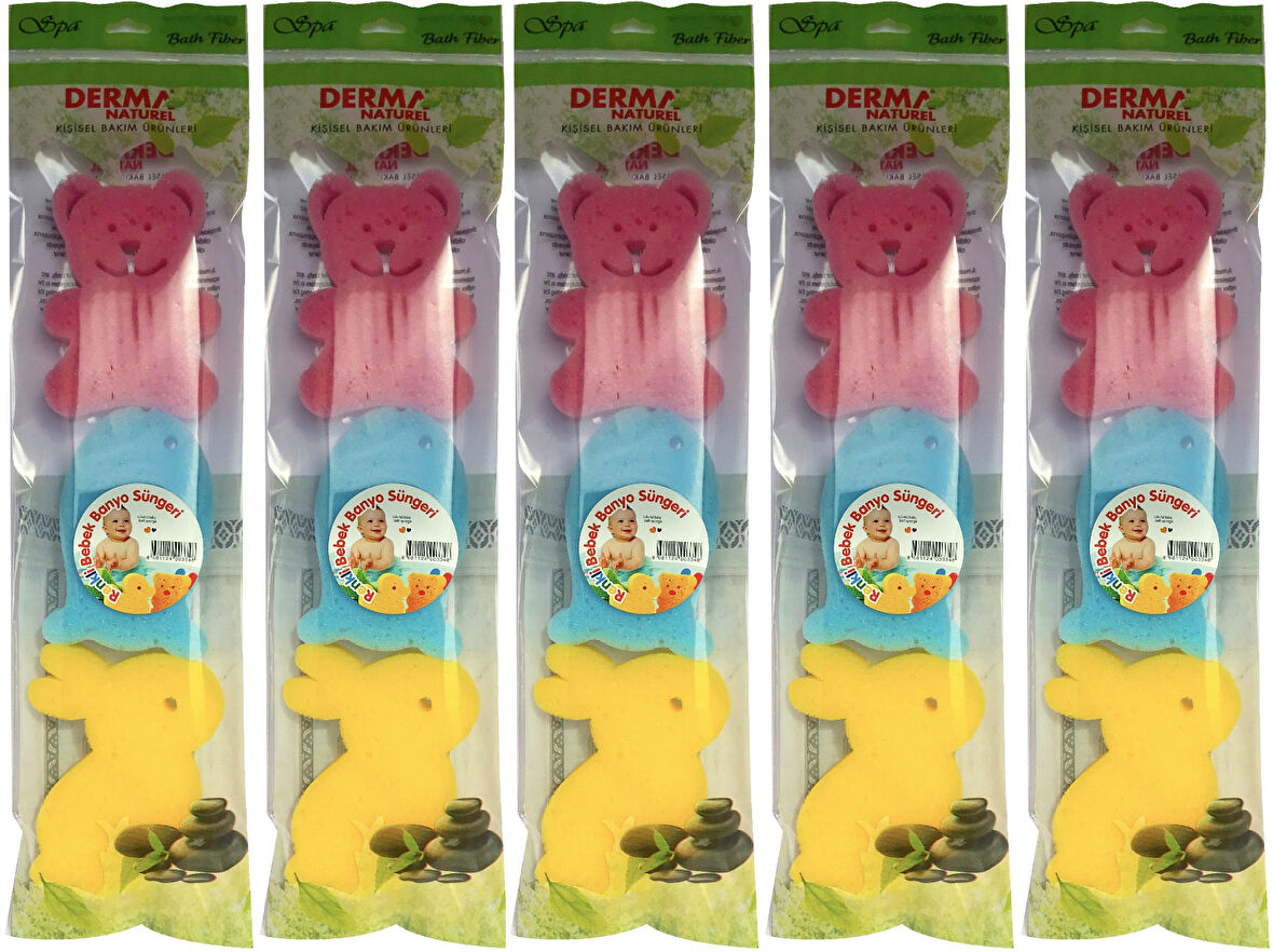 Derma Naturel 3 Lü Renkli Bebek Banyo Süngeri (5 Li Set)