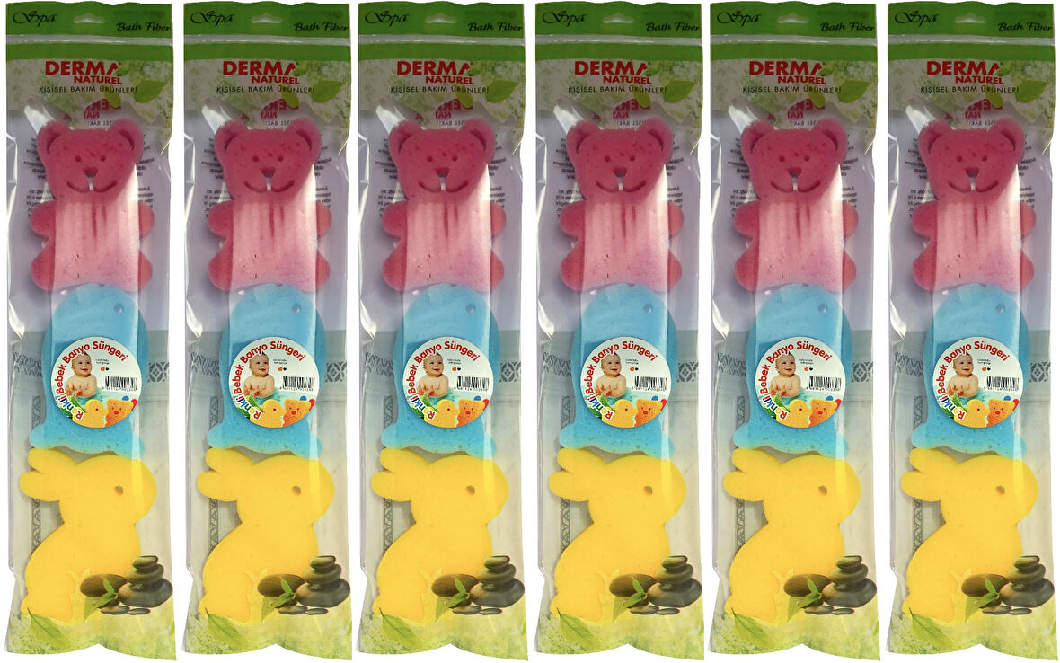 Derma Naturel 3 Lü Renkli Bebek Banyo Süngeri (6 Lı Set)
