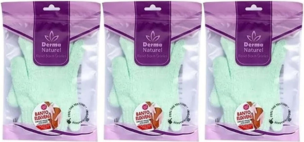 Derma Naturel Parmaklı Banyo Eldiveni MS-23 (3 Lü Set)
