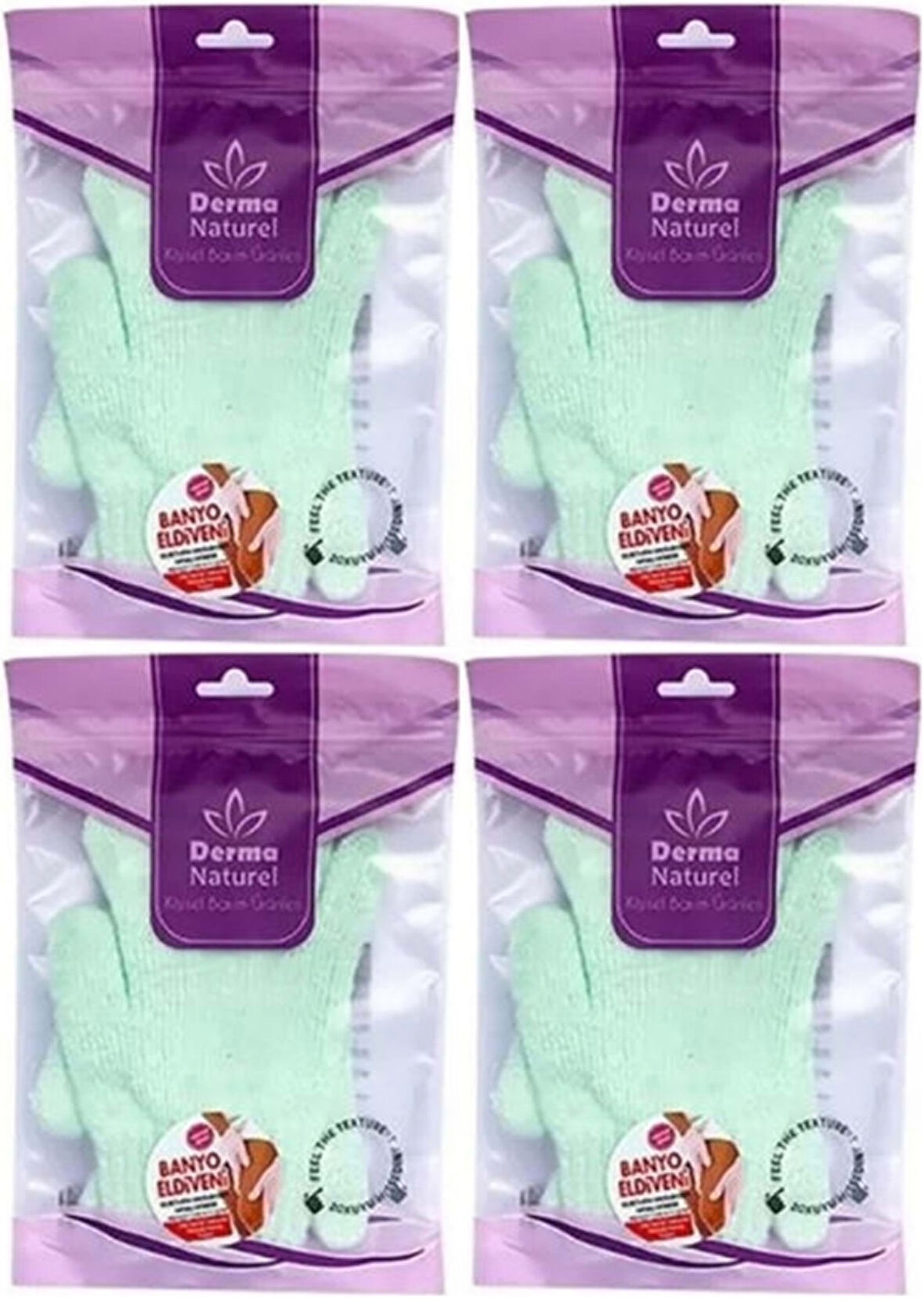 Derma Naturel Parmaklı Banyo Eldiveni MS-23 (4 Lü Set)