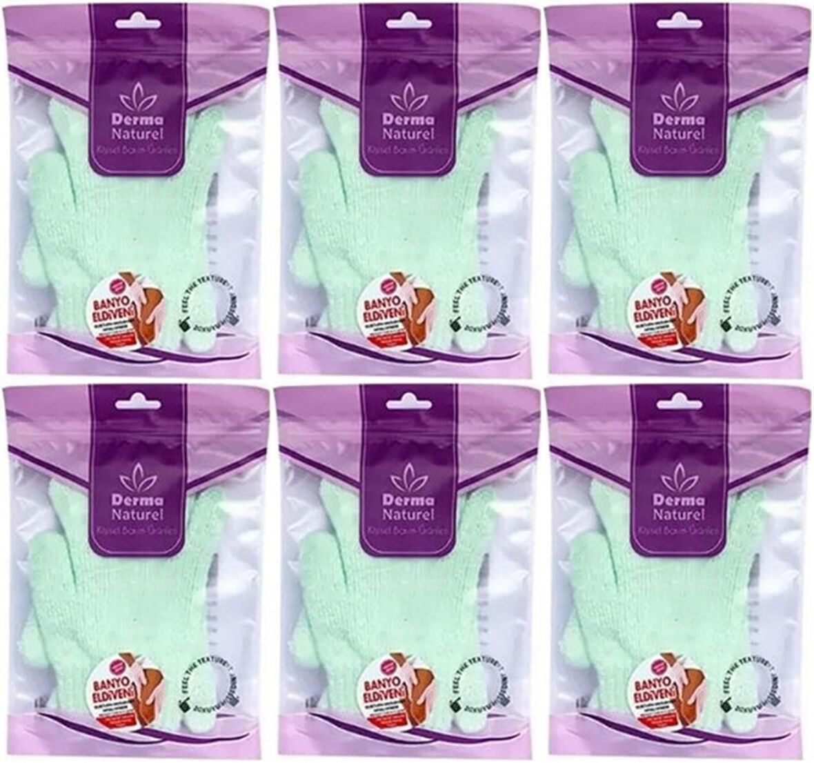 Derma Naturel Parmaklı Banyo Eldiveni MS-23 (6 Lı Set)