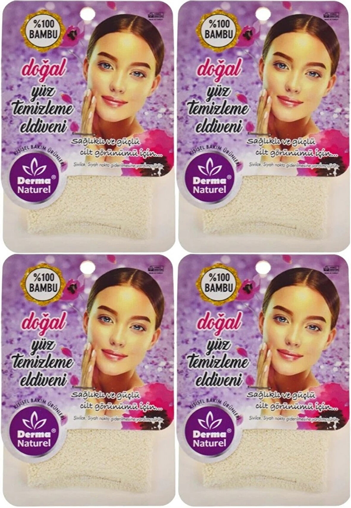 Derma Naturel Bambu Yüz Temizleme Eldiveni MS-32 (4 Lü Set)