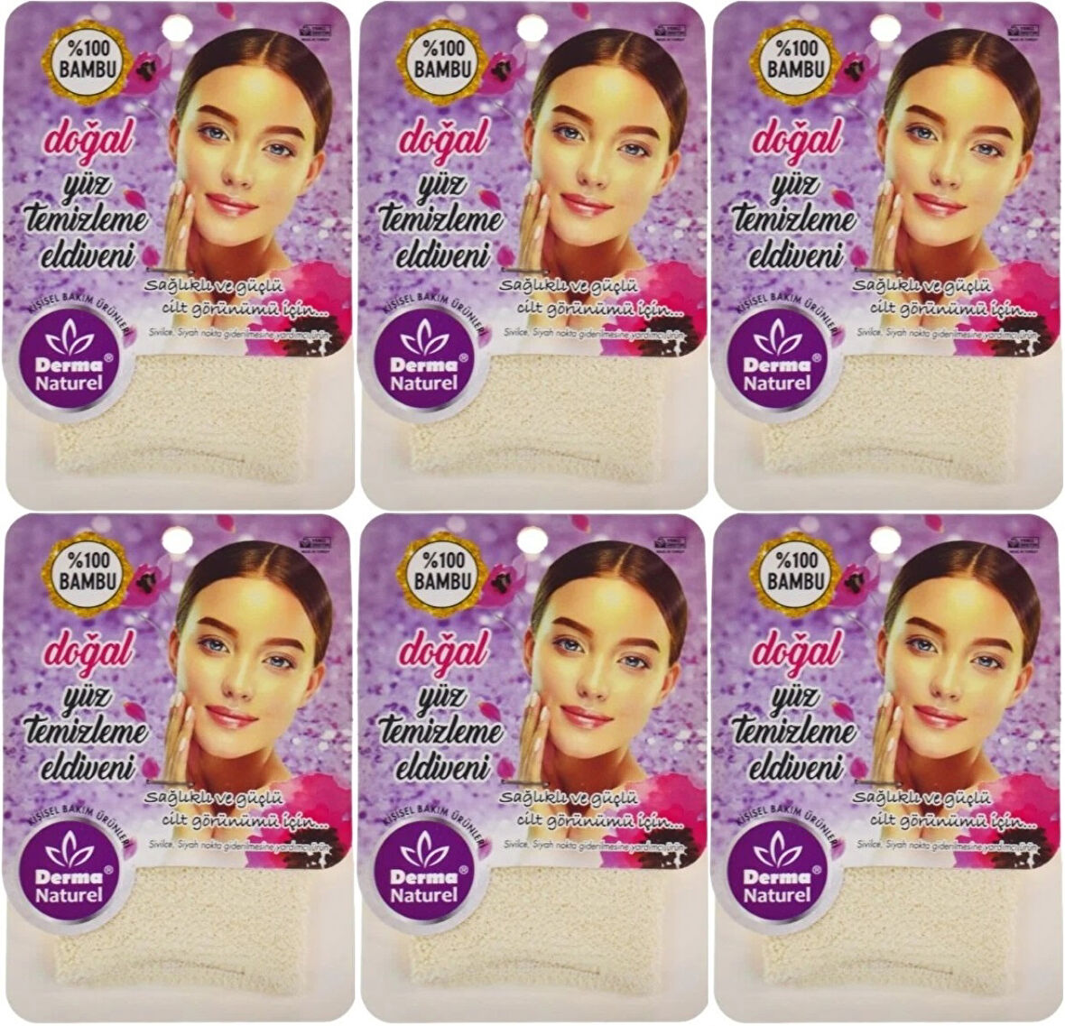 Derma Naturel Bambu Yüz Temizleme Eldiveni MS-32 (6 Lı Set)