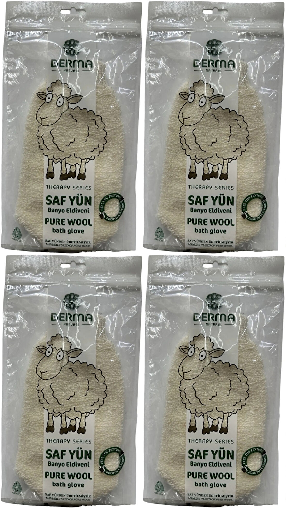 Derma Naturel Therapy Saf Yün Banyo Eldiveni T-485 (4 Lü Set)