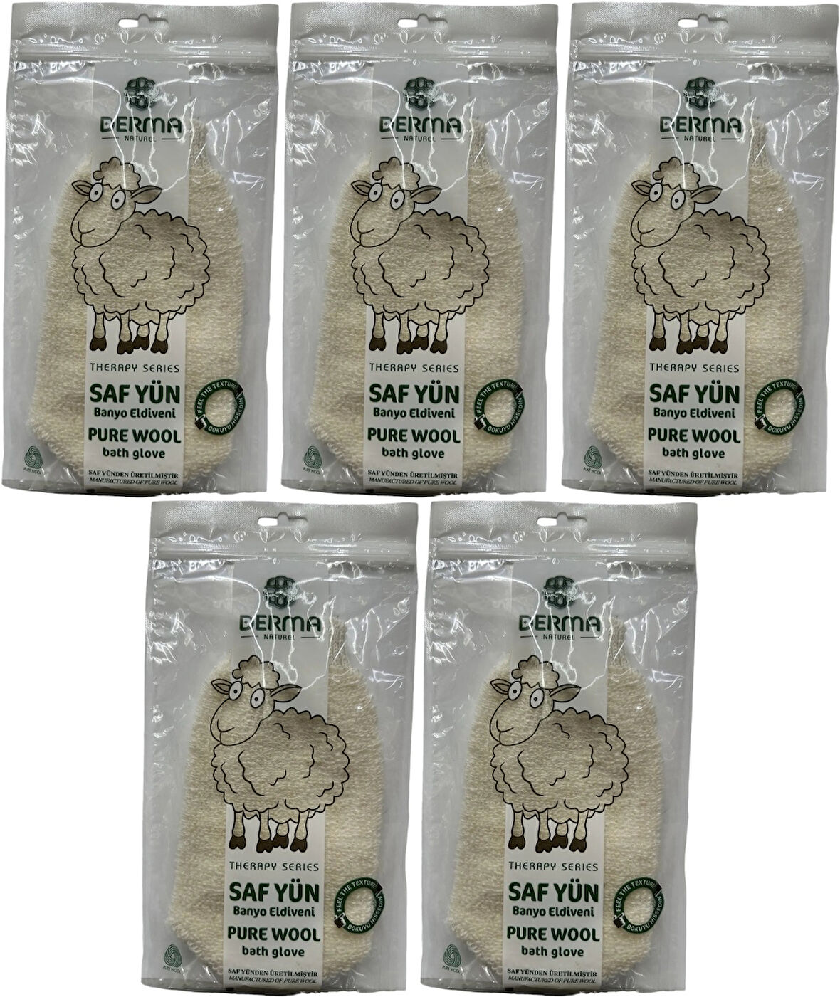 Derma Naturel Therapy Saf Yün Banyo Eldiveni T-485 (5 Li Set)