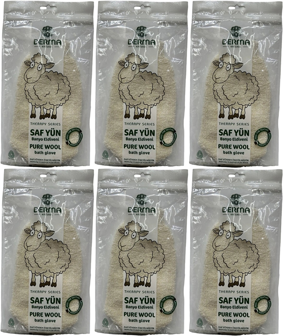 Derma Naturel Therapy Saf Yün Banyo Eldiveni T-485 (6 Lı Set)