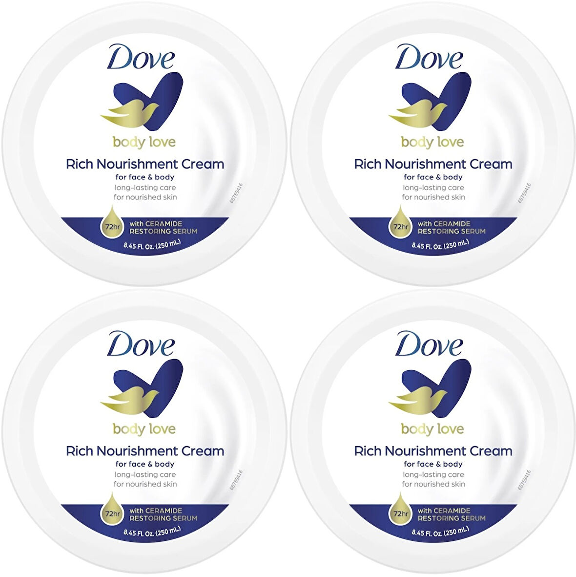 Dove Besleyici El ve Vücut Bakım Kremi 250ML Rich Nourishment Cream (Mavi) (4 Lü Set)