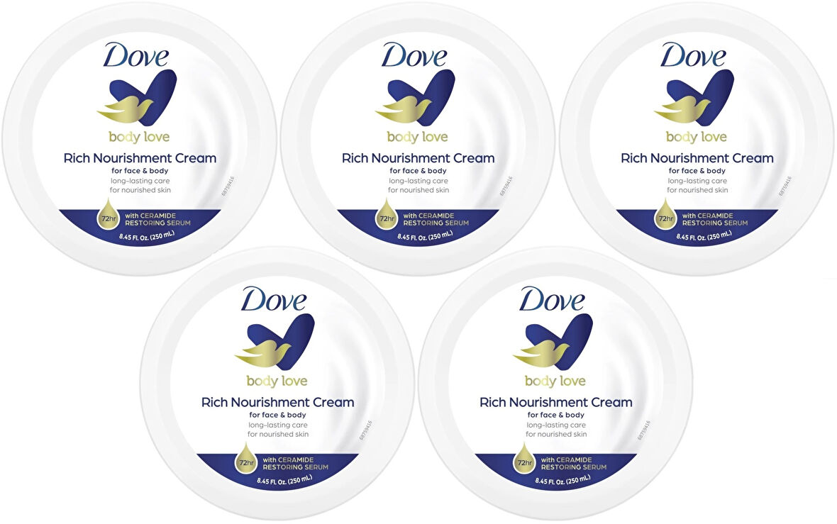 Dove Besleyici El ve Vücut Bakım Kremi 250ML Rich Nourishment Cream (Mavi) (5 Li Set)