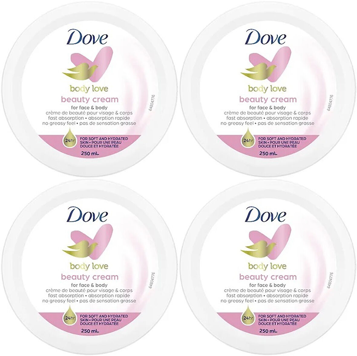 Dove Besleyici El ve Vücut Bakım Kremi 250ML Beauty Cream (Pembe) (4 Lü Set)