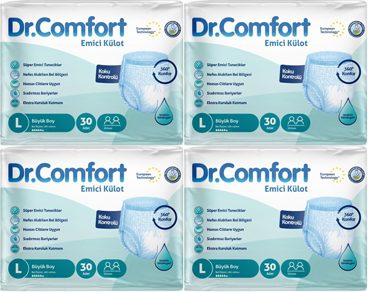 Dr.Comfort Hasta Bezi Yetişkin Emici Külot L-Büyük 120 Adet (4Pk*30)