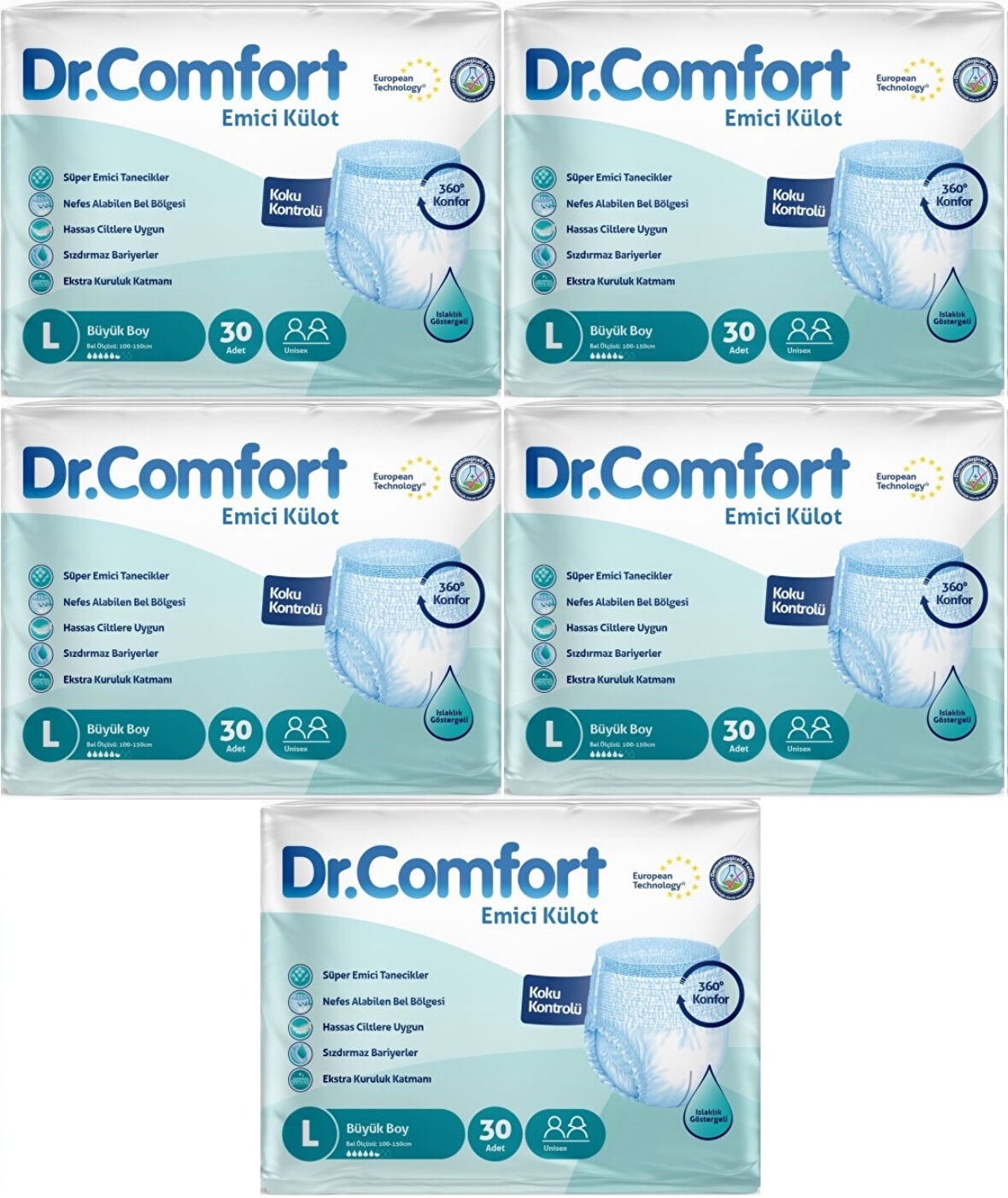 Dr.Comfort Hasta Bezi Yetişkin Emici Külot L-Büyük 150 Adet (5Pk*30)