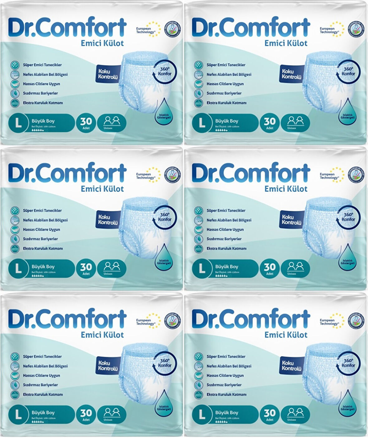 Dr.Comfort Hasta Bezi Yetişkin Emici Külot L-Büyük 180 Adet (6Pk*30)