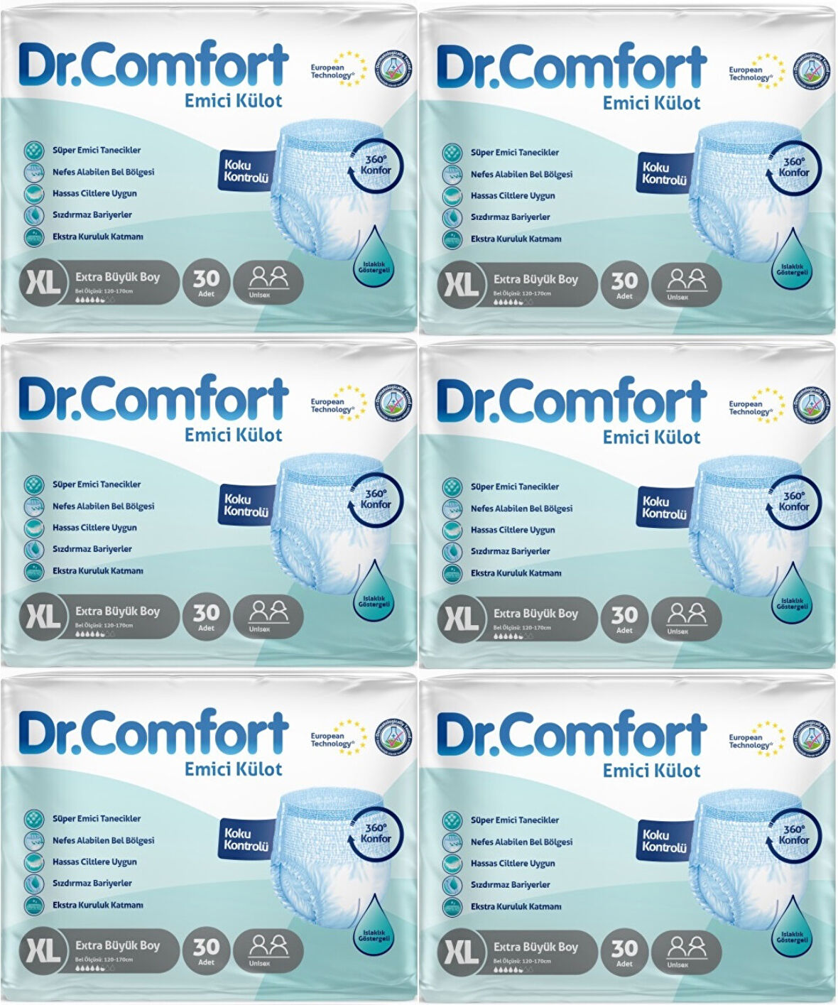 Dr.Comfort Hasta Bezi Yetişkin Emici Külot Ekstra Büyük (XL) 180 Adet (6Pk*30)