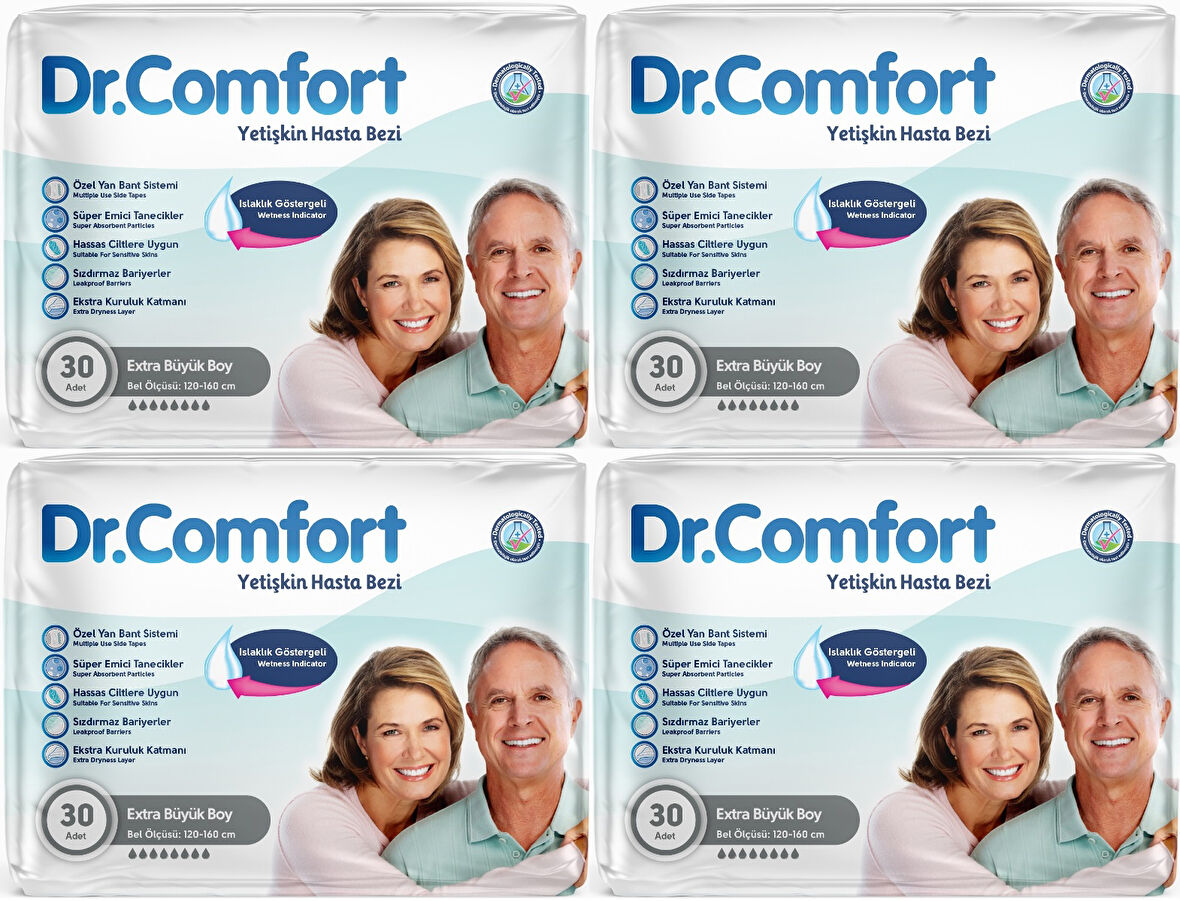 Dr.Comfort Yetişkin Hasta Bezi Bel Bantlı Tekstil Yüzeyli  XL - Ekstra Büyük 120 Adet (4PK*30)