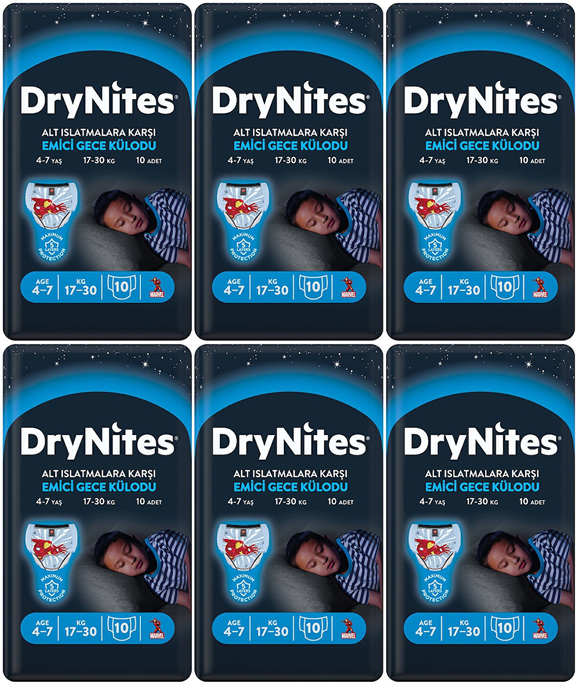 Drynites Emici Gece Külodu/Külot Bez Erkek 4-7 Yaş 17-30KG Small 60 Adet 6PK*10 AltIslatmalara Karşı