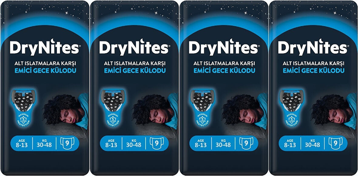 Drynites Emici Gece Külodu/Külot Bez Erkek 8-13Yaş 30-48KG Large 36 Adet 4PK*9 Alt Islatmalara Karşı