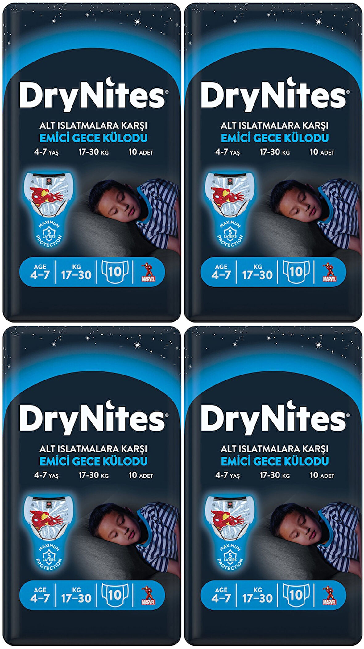 Drynites Emici Gece Külodu/Külot Bez Erkek Çocuk  4-7 Yaş 17-30KG Small 40Adet 4PK*10 Alt Islatmalara Karşı