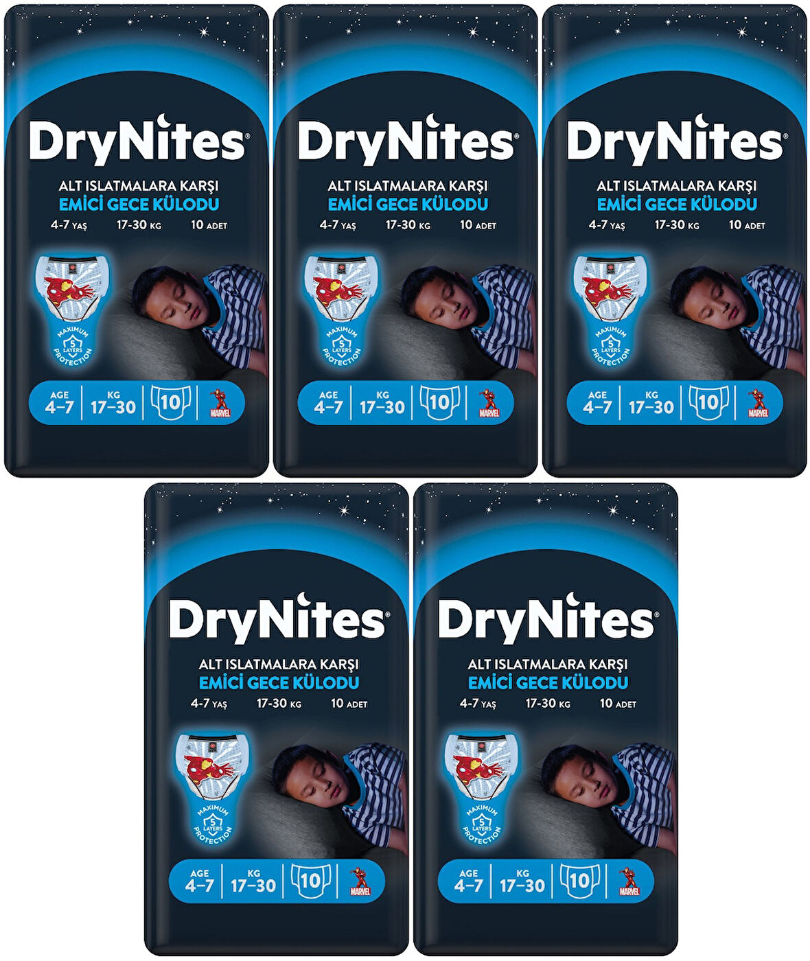 Drynites Emici Gece Külodu/Külot Bez Erkek Çocuk  4-7 Yaş 17-30KG Small 50Adet 5PK*10 Alt Islatmalara Karşı