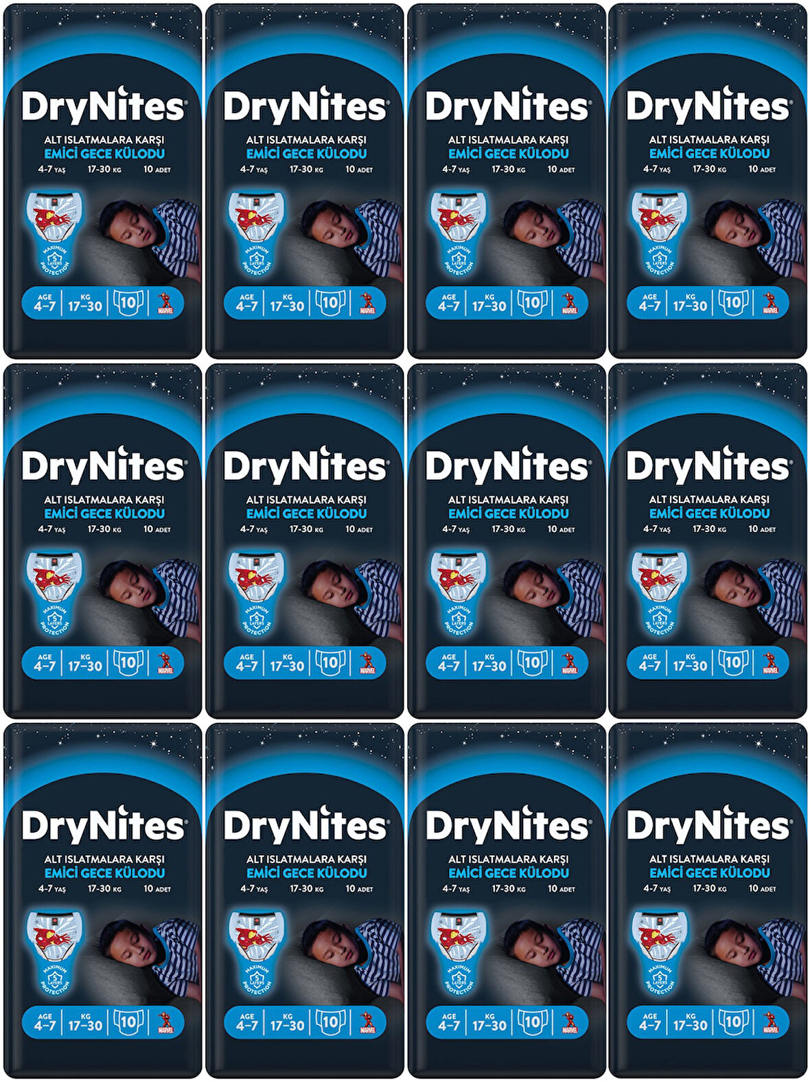 Drynites Emici Gece Külodu/Külot Bez Erkek 4-7Yaş 17-30KG Small 120Adet 12PK*10 AltIslatmalara Karşı