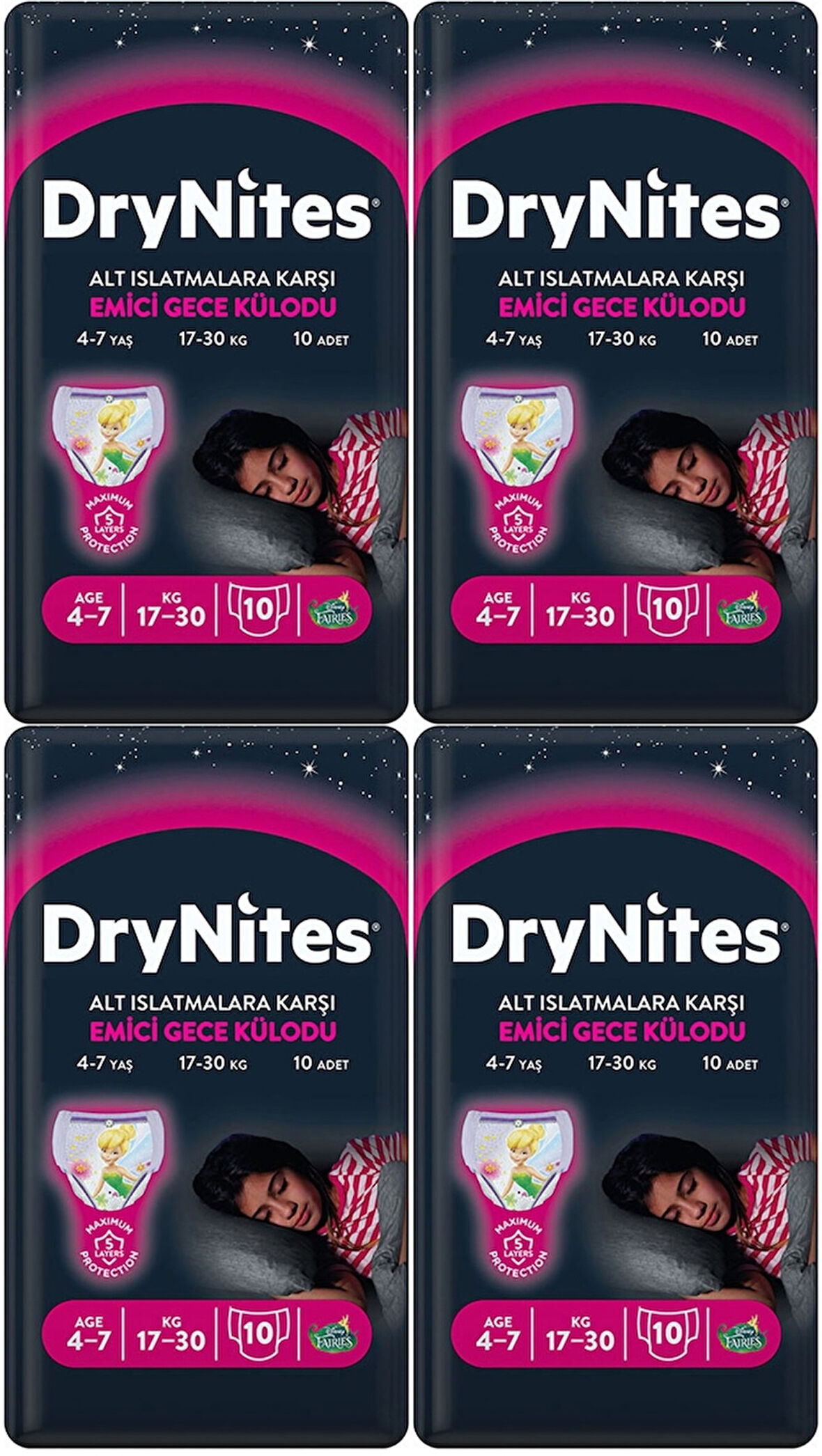 Drynites Emici Gece Külodu/Külot Bez Kız 4-7 Yaş 17-30 KG Large 40 Adet 4PK*10 Alt Islatmalara Karşı