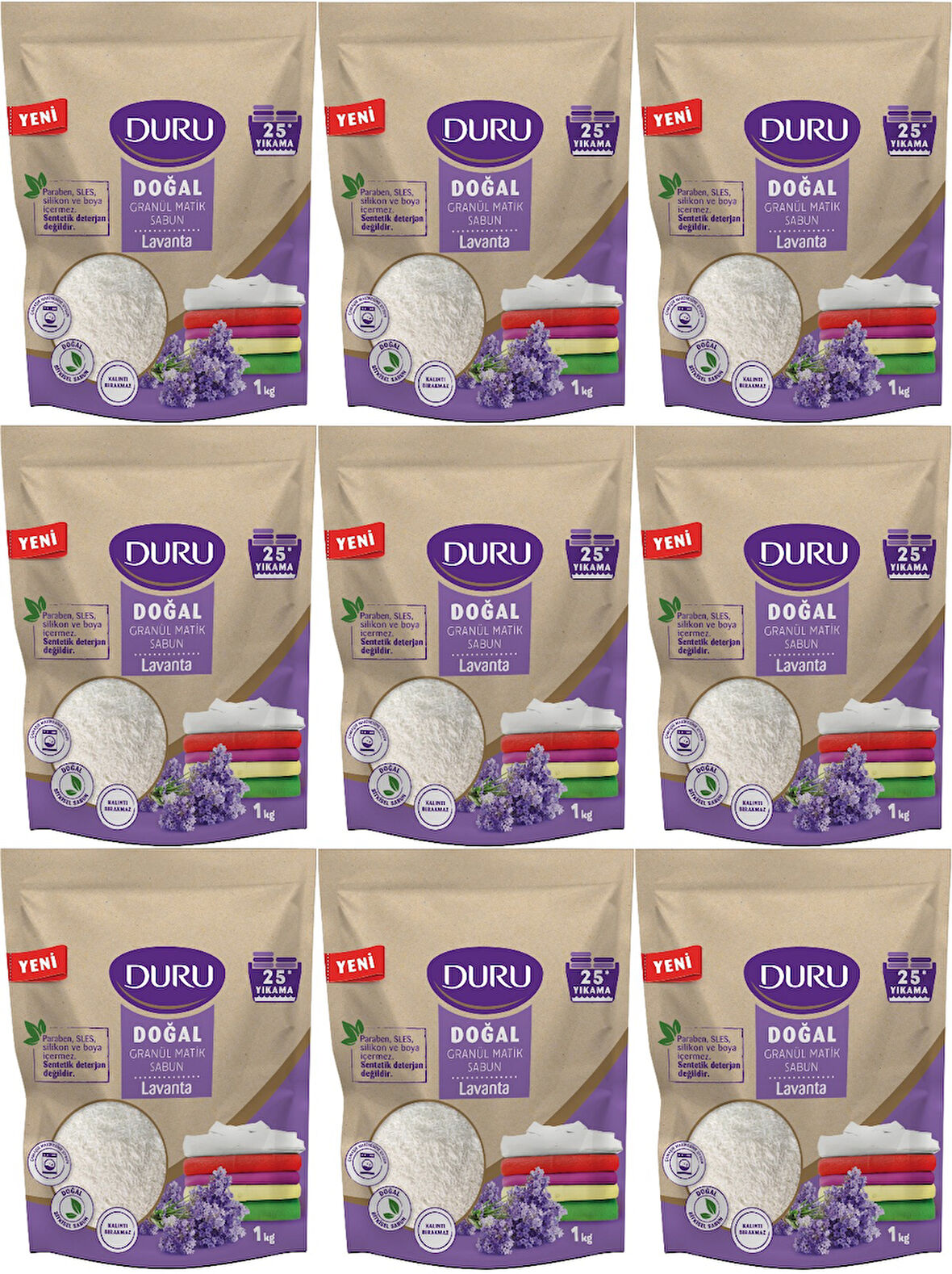 Duru Doğal Granül Matik Sabun Tozu Lavanta 9KG (9PK*1) (225 Yıkama)