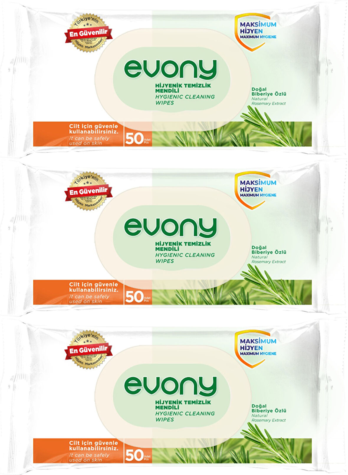 Evony Hijyenik Temizlik Islak Havlu Mendil 50 Yaprak Plastik Kapaklı (3 Lü Set) 150 Yaprak
