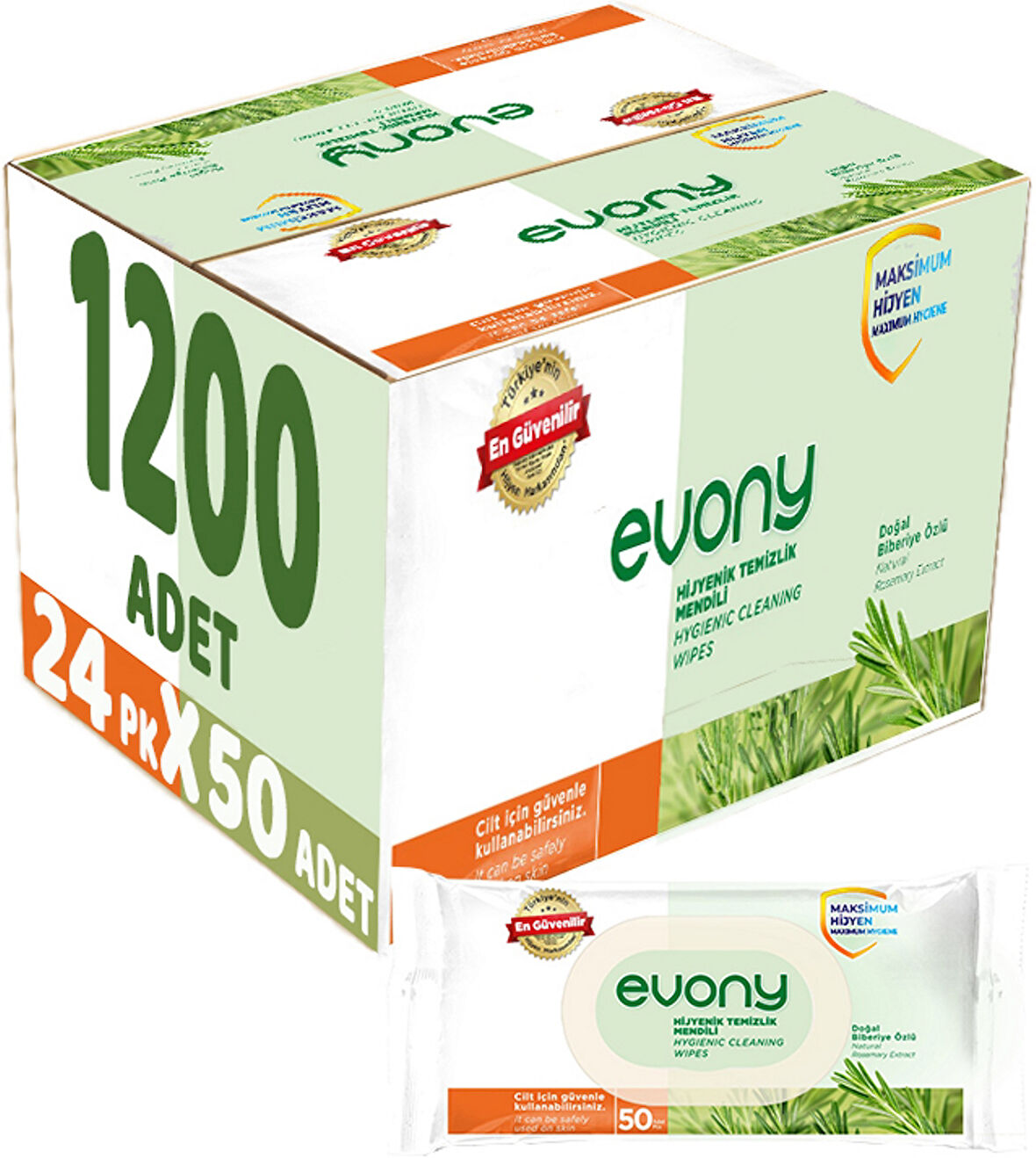 Evony Hijyenik Temizlik Islak Havlu Mendil 50 Yaprak Plastik Kapaklı (24 Lü Set) 1200 Yaprak