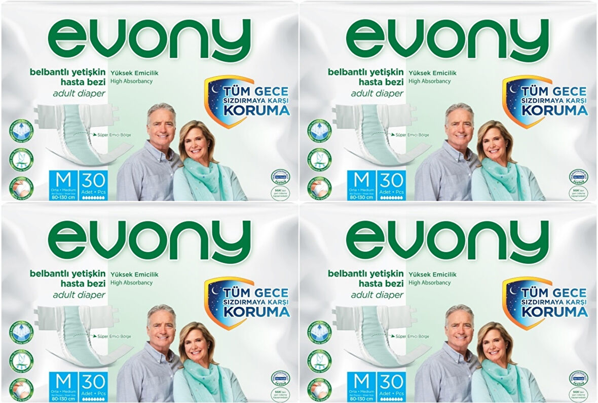 Evony Hasta Bezi Yetişkin Bel Bantlı Tekstil Yüzey M-Orta 120 Adet (4PK*30)