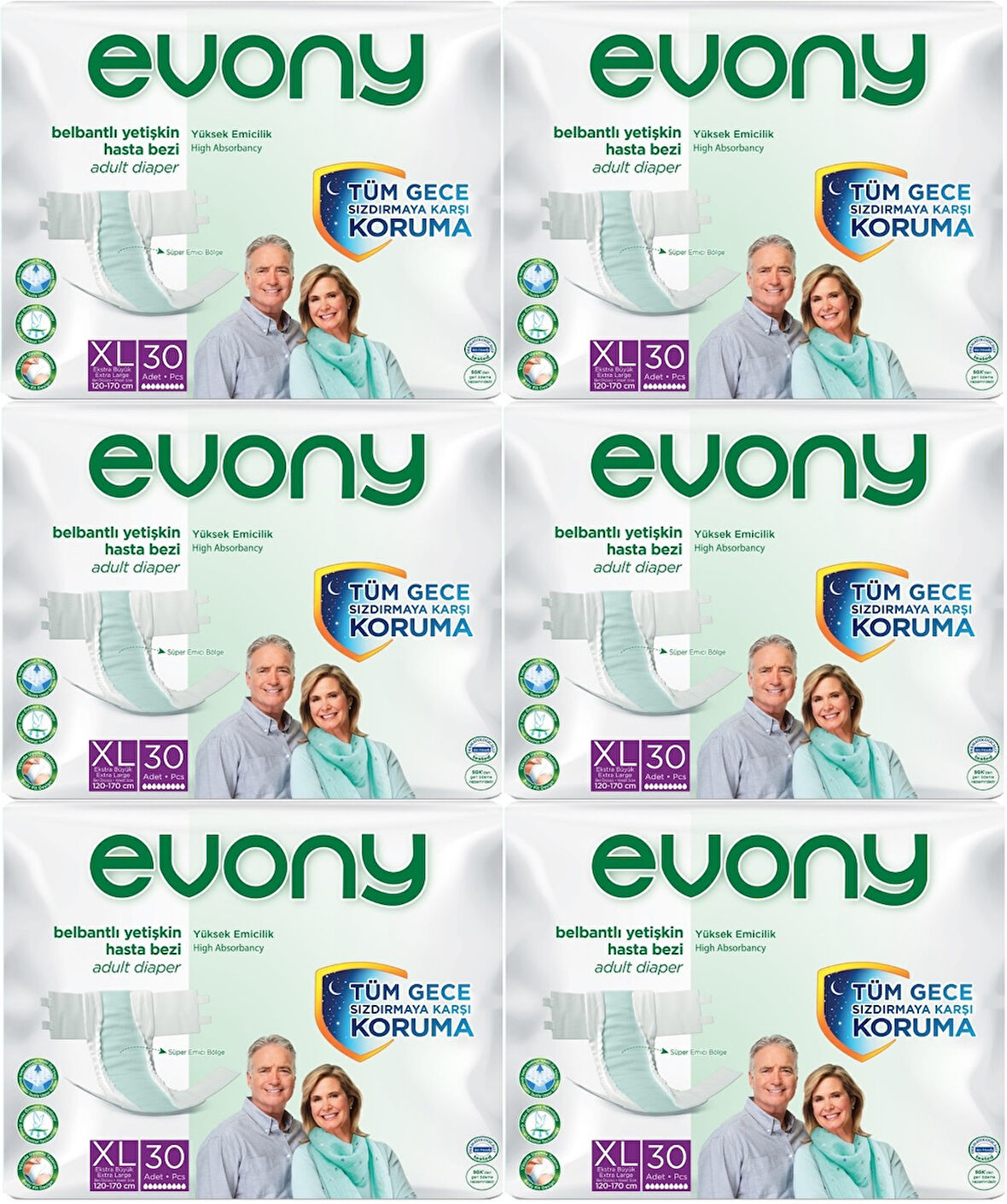 Evony Hasta Bezi Yetişkin Bel Bantlı Tekstil Yüzey Ekstra Büyük (XL) 180 Adet (6PK*30)