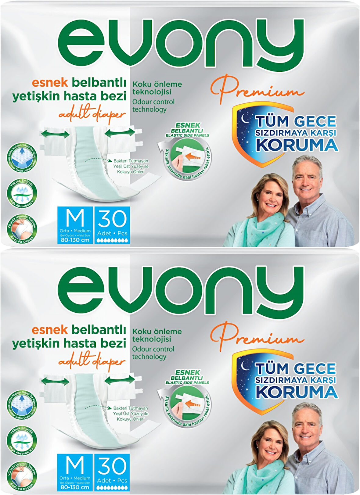 Evony Premium Hasta Bezi Yetişkin Bel Bantlı Tekstil Yüzey M-Orta 60 Adet
