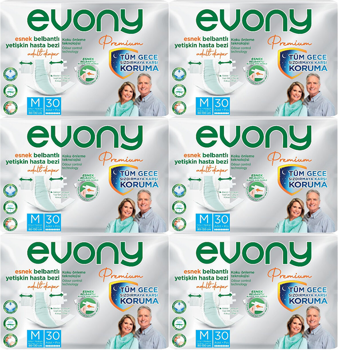 Evony Premium Hasta Bezi Yetişkin Bel Bantlı Tekstil Yüzey M-Orta 180 Adet