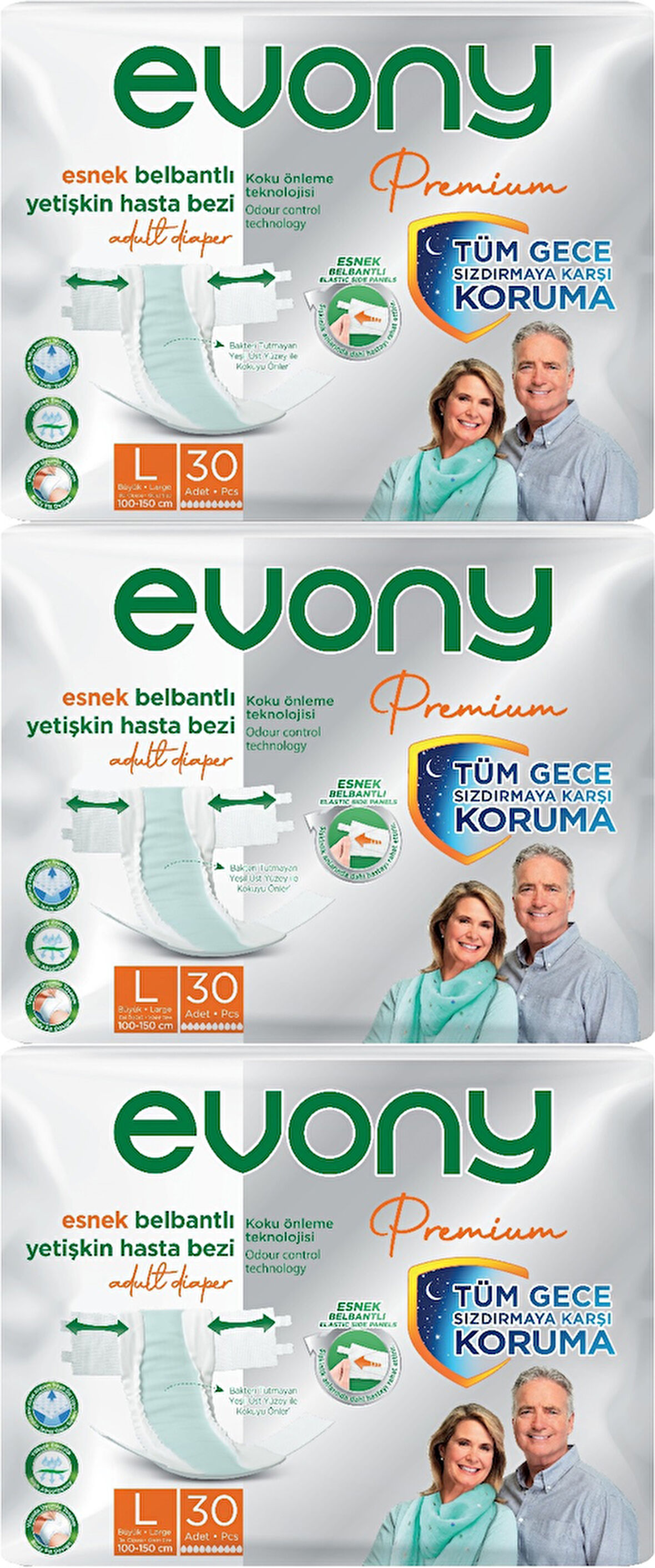 Evony Premium Hasta Bezi Yetişkin Bel Bantlı Tekstil Yüzey L-Büyük 90 Adet