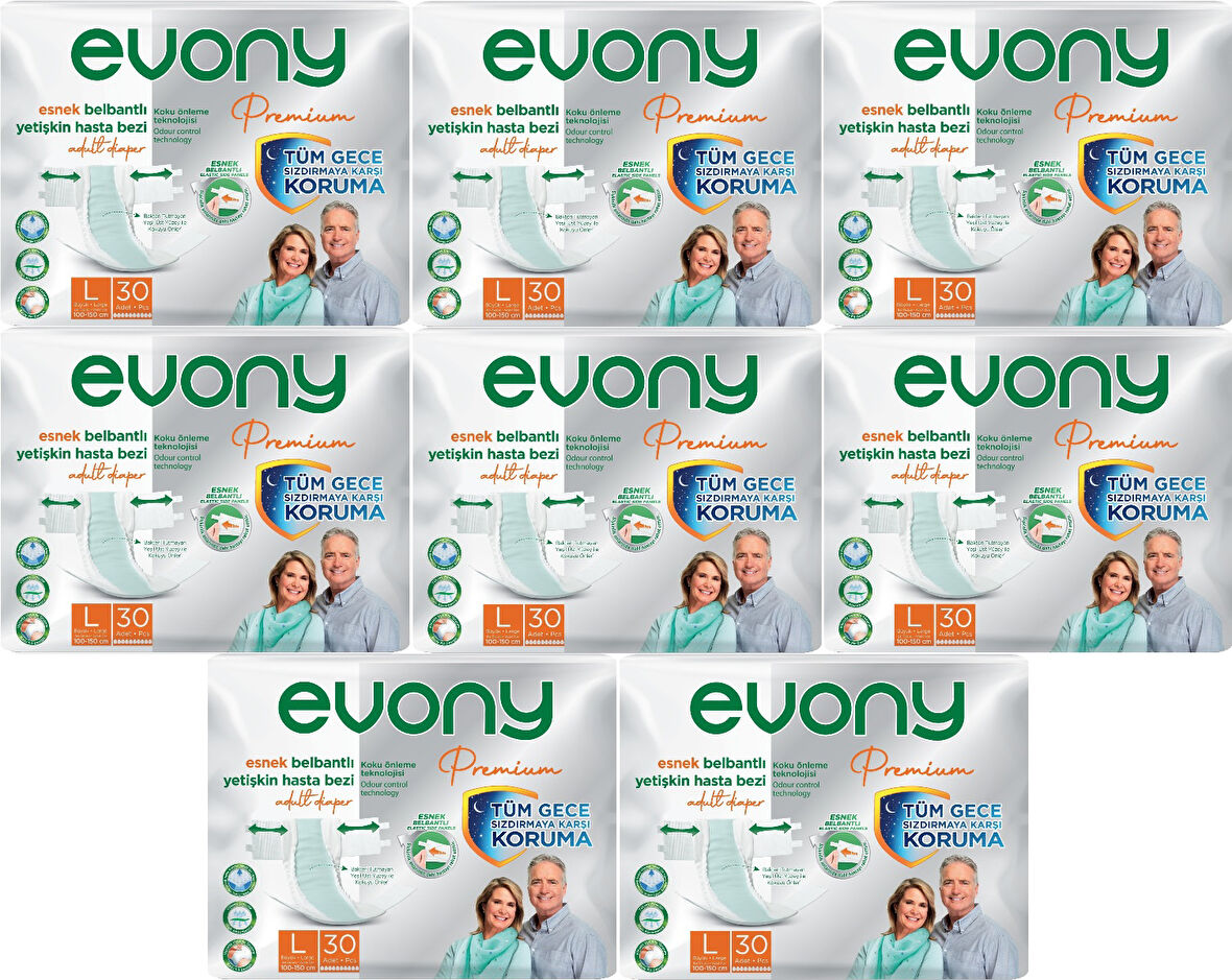 Evony Premium Hasta Bezi Yetişkin Bel Bantlı Tekstil Yüzey L-Büyük 240 Adet