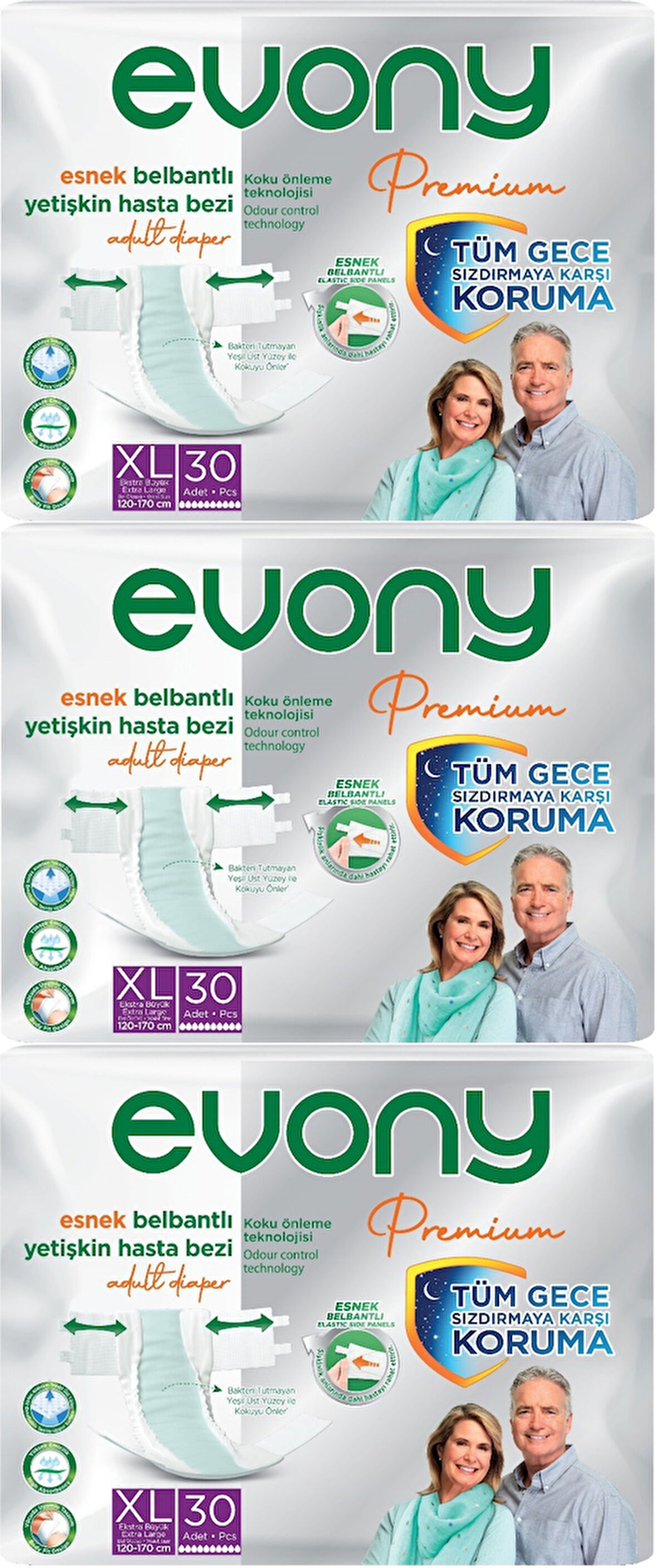 Evony Premium Hasta Bezi Yetişkin Bel Bantlı Tekstil Yüzey Ekstra Büyük (XL) 90 Adet