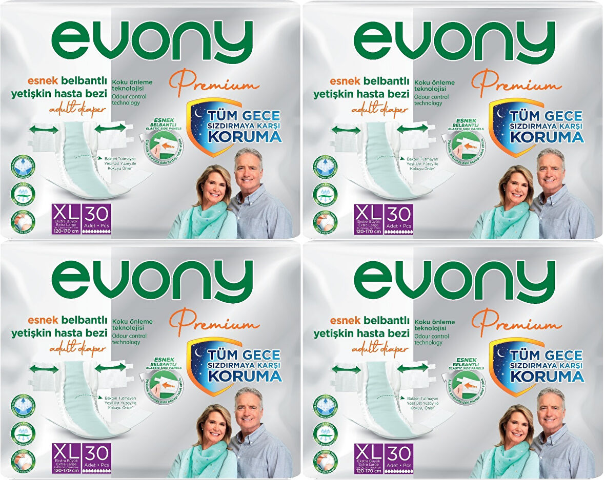 Evony Premium Hasta Bezi Yetişkin Bel Bantlı Tekstil Yüzey Ekstra Büyük (XL) 120 Adet