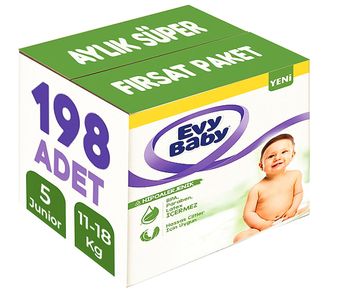 Evy Baby Bebek Bezi Beden:5 (11-18KG) Junior 198 Adet Aylık Süper Fırsat Pk