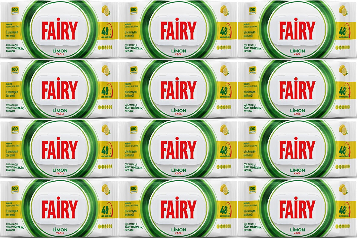 Fairy Yüzey Temizlik Havlusu 100 Yaprak Limon Yağlı - Beyaz Sirke - Karbonat (12 Li Set) 1200 Yaprak