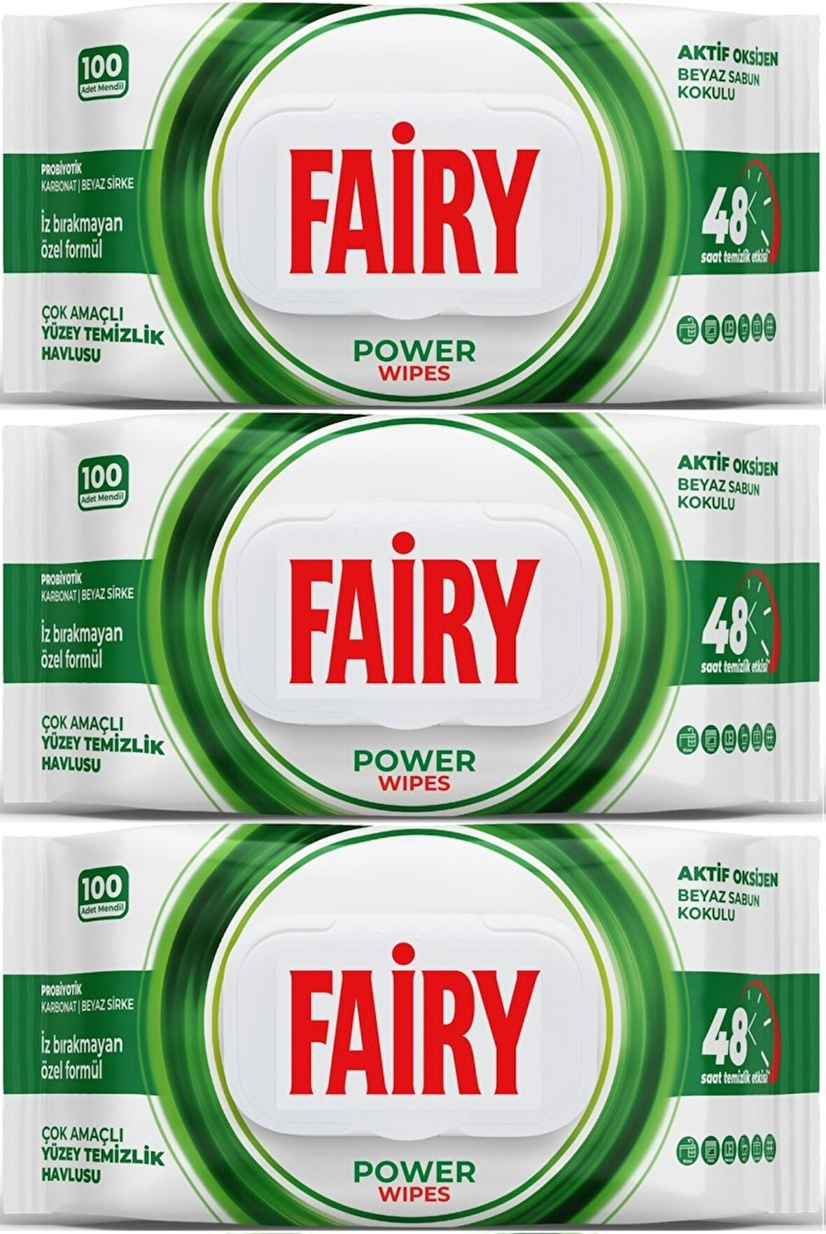 Fairy Yüzey Temizlik Havlusu 100 Yaprak Aktif Oksijen - Beyaz Sirke - Karbonat (3 Lü Set) 300 Yaprak